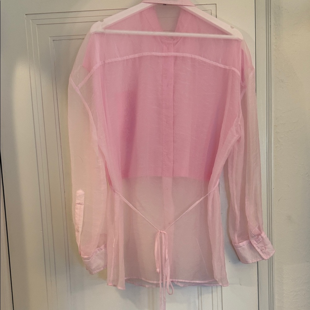 Zara Pink Sheer Button Down womens Shirt - Picture 6 of 7